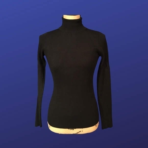 ADRIENNE VITTADINI STUDIO Ribbed Turtleneck Pullover, BLACK, Size Small,… - Picture 1 of 11